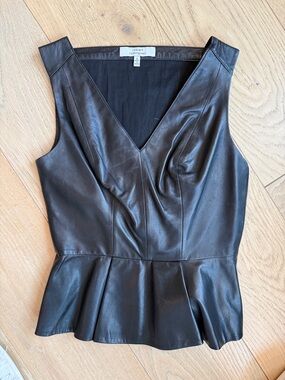 Robert Rodriguez Black Leather Peplum Camisole